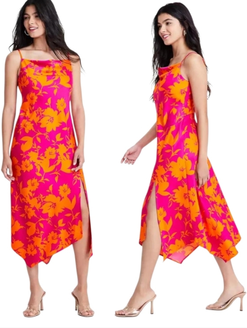 Bar III Printed Cowl Neck Asymmetrical-Hem Dress Sz